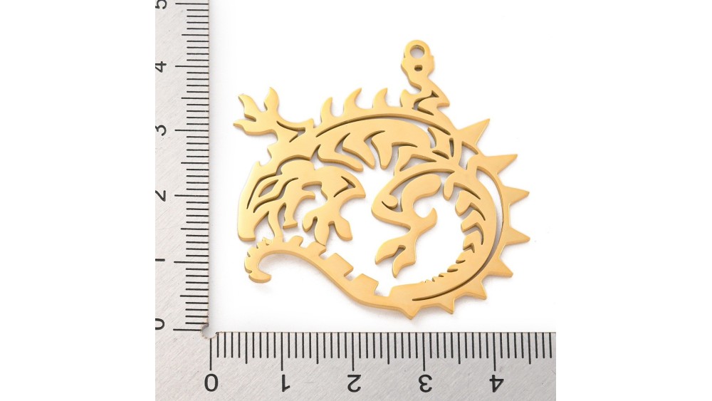 Pendentif dragon acier inoxydable plaqué or 18k