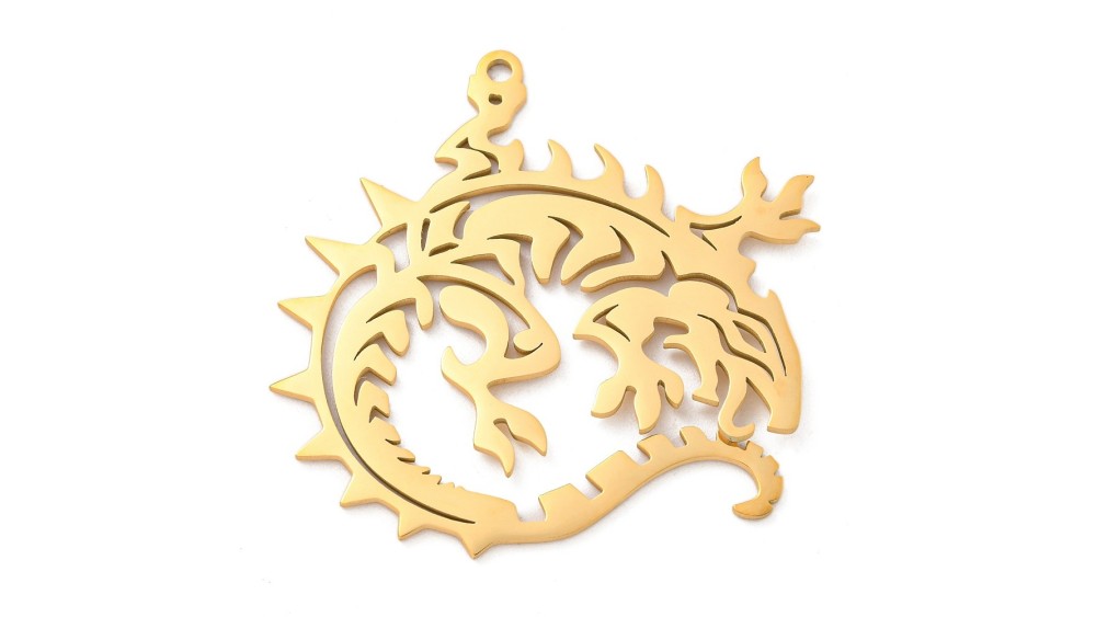 Pendentif dragon acier inoxydable plaqué or 18k