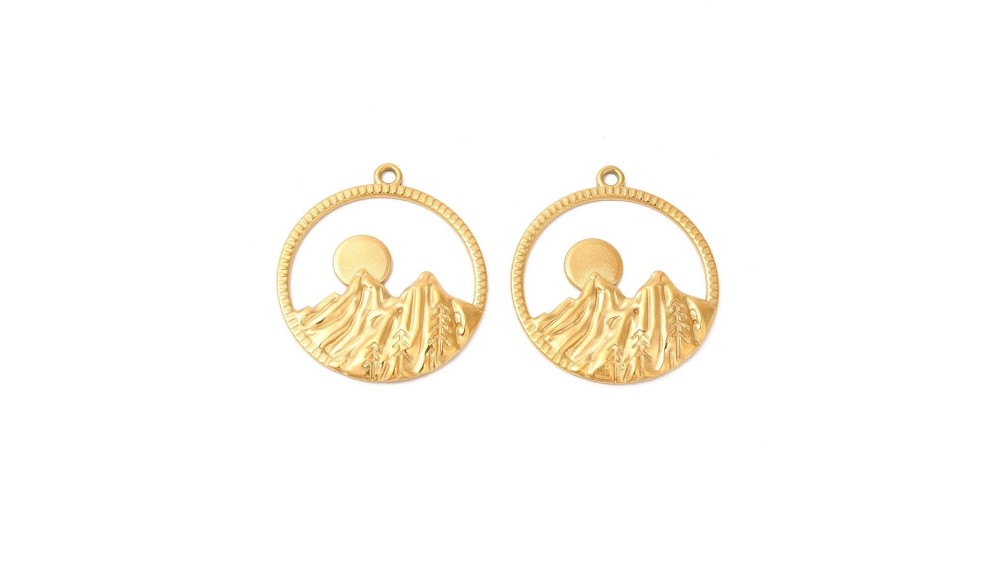 Pendentif montagne en acier inoxydable plaqué or 18k