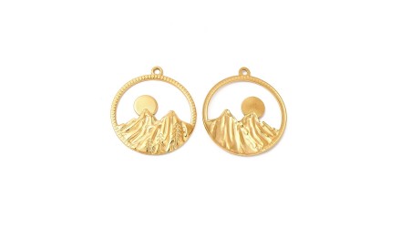 Pendentif montagne en acier inoxydable plaqué or 18k
