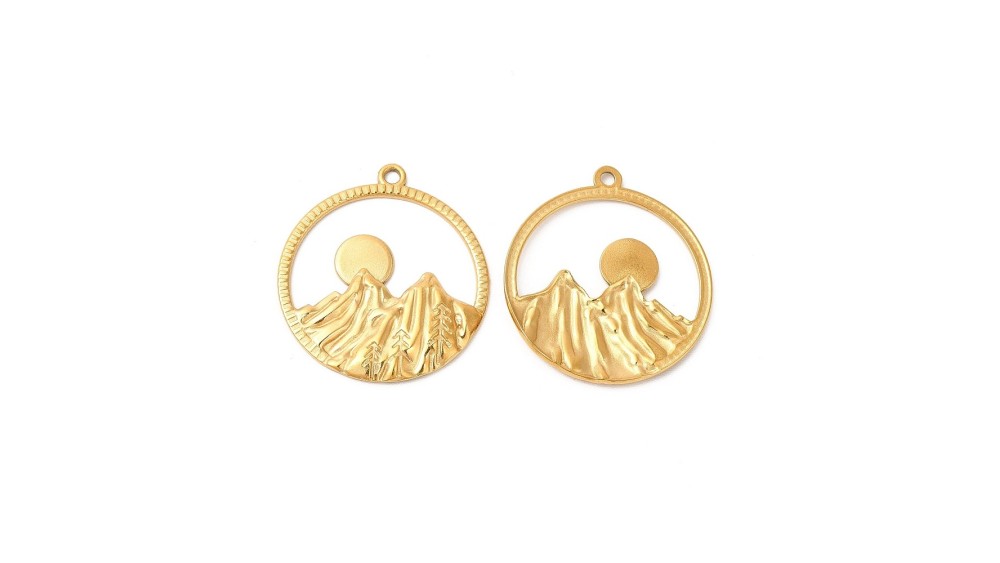 Pendentif montagne en acier inoxydable plaqué or 18k