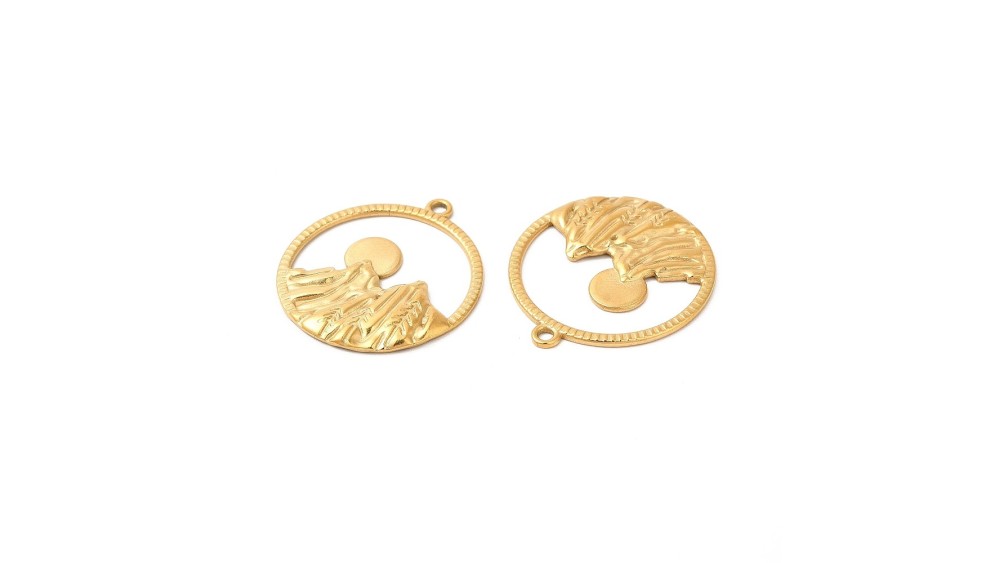 Pendentif montagne en acier inoxydable plaqué or 18k