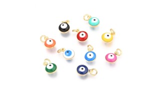 Petits pendentifs rond en laiton 18k emaillés motif mauvais oeil