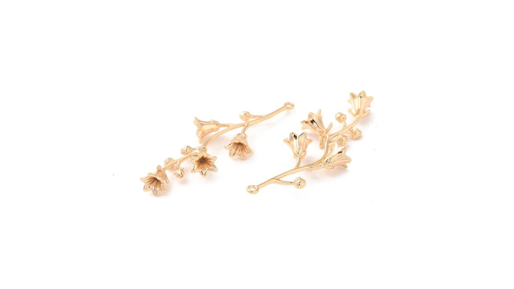 Pendentif branche florale laiton plaqué or 18k pour création collier