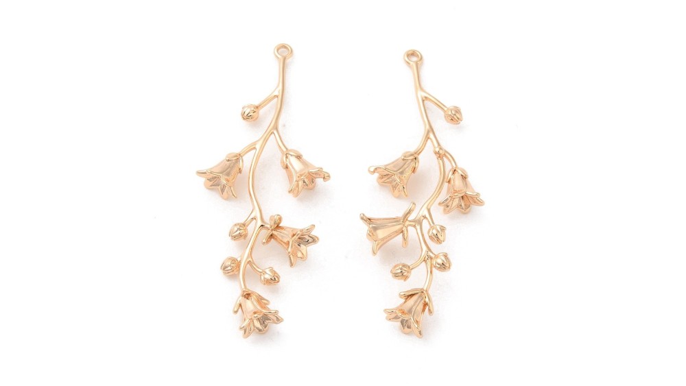 Pendentif branche florale laiton plaqué or 18k pour création collier