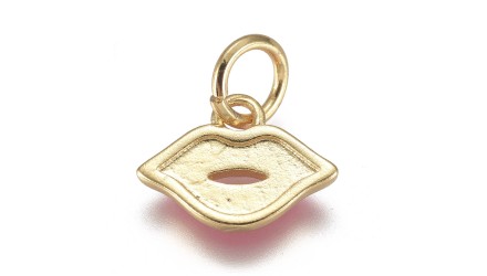 Pendentif bouche en laiton émaillé plaqué or 18k
