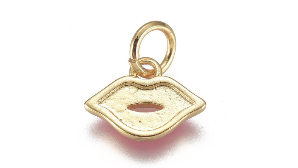 Pendentif bouche en laiton émaillé plaqué or 18k
