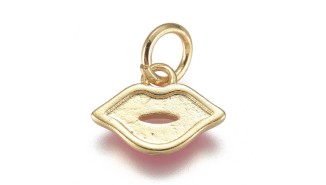Pendentif bouche en laiton émaillé plaqué or 18k