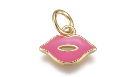 Pendentif bouche en laiton émaillé plaqué or 18k