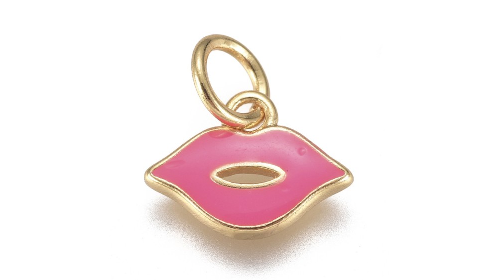 Pendentif bouche en laiton émaillé plaqué or 18k