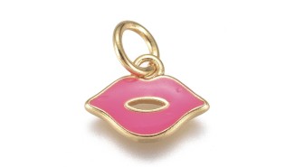 Pendentif bouche en laiton émaillé plaqué or 18k