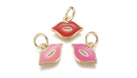 Pendentif bouche en laiton émaillé plaqué or 18k