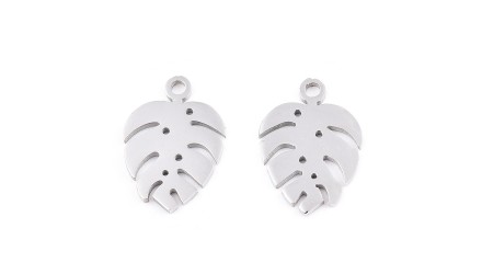 4 Pendentifs feuille de Monsterosa deliciosa acier 304