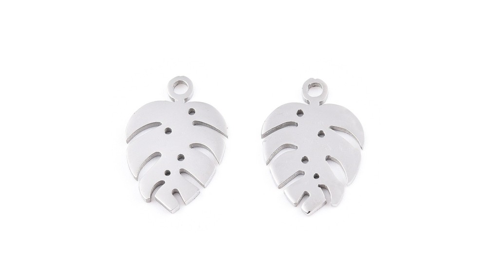 4 Pendentifs feuille de Monsterosa deliciosa acier 304