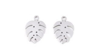 4 Pendentifs feuille de Monsterosa deliciosa acier 304