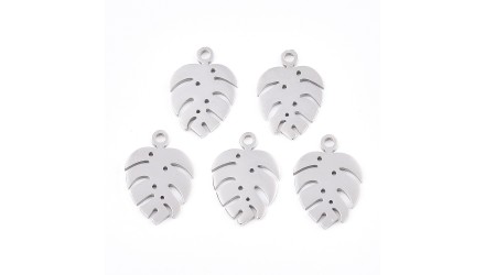 4 Pendentifs feuille de Monsterosa deliciosa acier 304