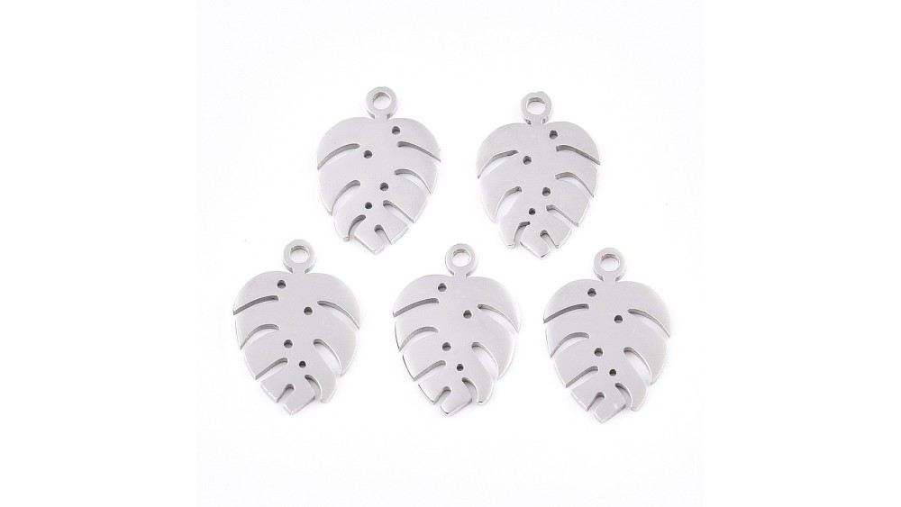 4 Pendentifs feuille de Monsterosa deliciosa acier 304