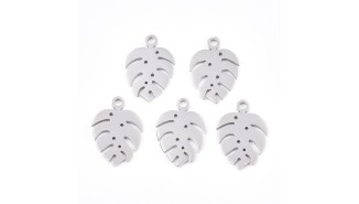 4 Pendentifs feuille de Monsterosa deliciosa acier 304