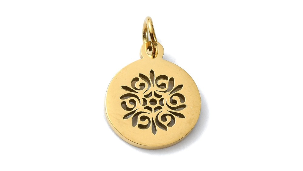 pendentif floral acier or