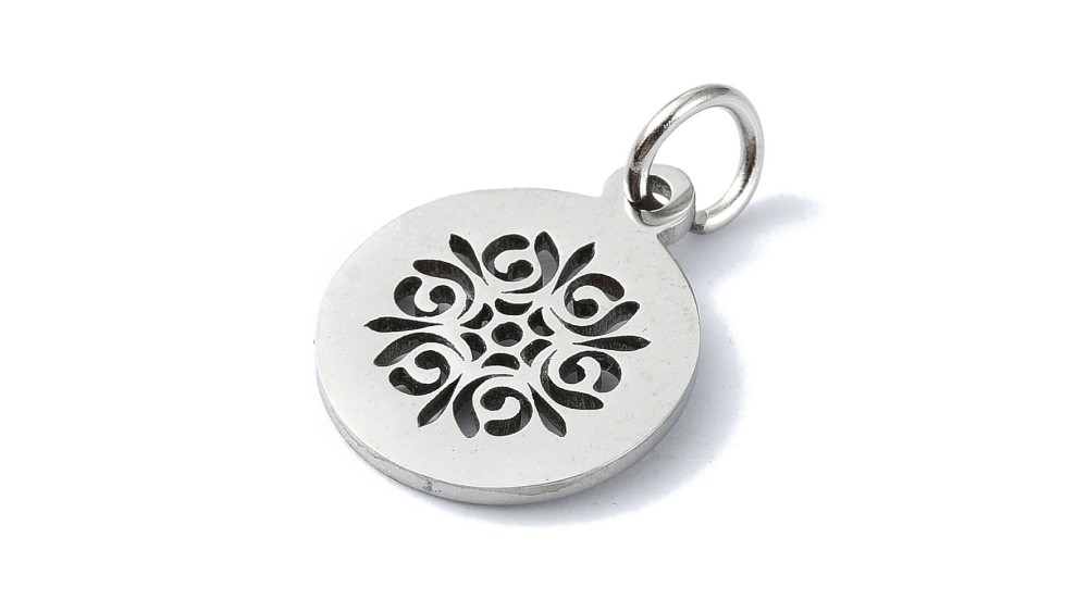 Pendentif floral ajouré en acier inoxydable argent pour création DIY