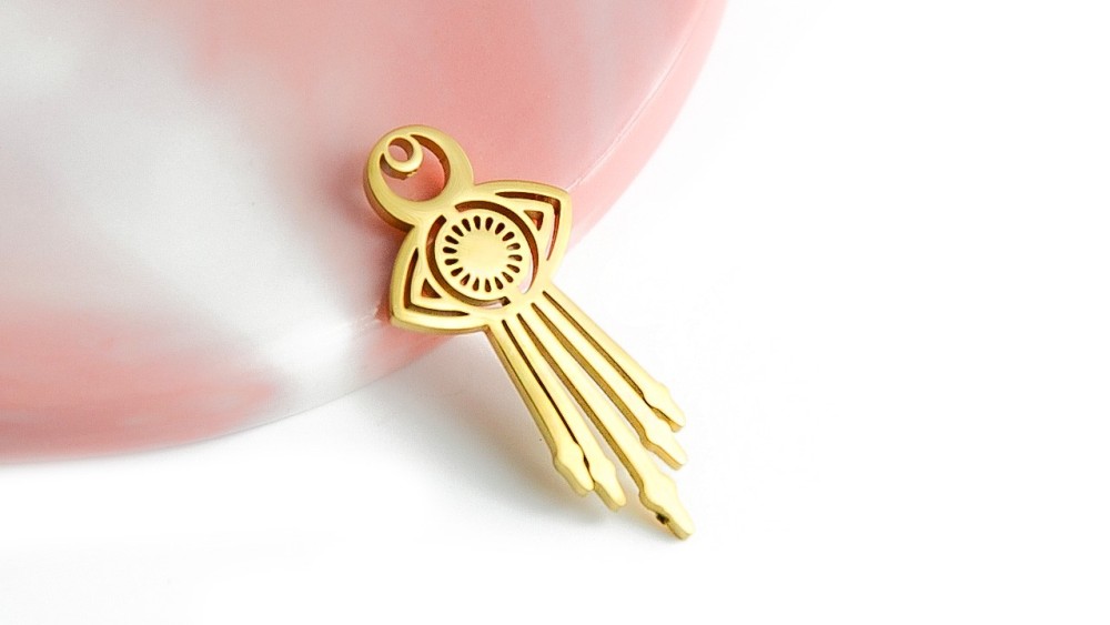 Pendentif œil protecteur acier inoxydable plaqué or 18k