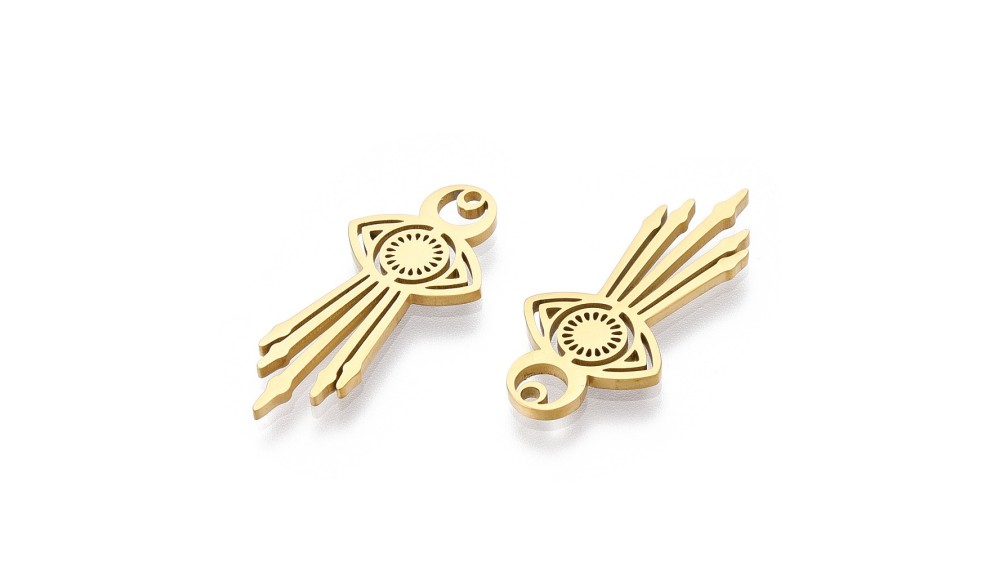 Pendentif œil protecteur acier inoxydable plaqué or 18k