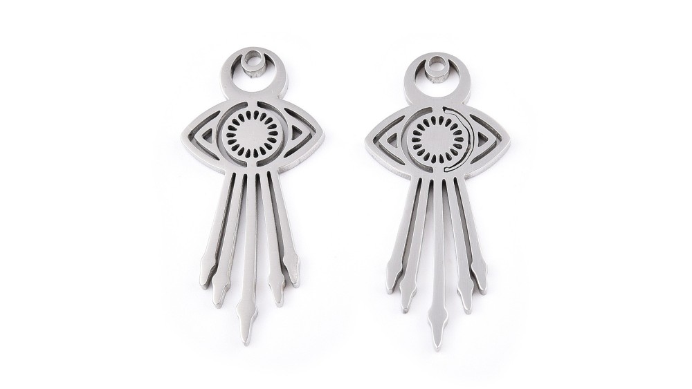 Pendentif mauvais oeil en acier inoxydable couleur acier pour création