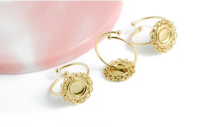 Bague ronde support cabochon 6mm acier inoxydable or