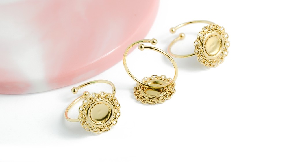 Bague ronde support cabochon 6mm acier inoxydable or