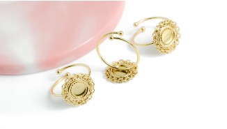 Bague ronde support cabochon 6mm acier inoxydable or