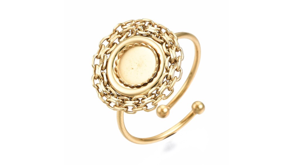 Bague ronde support cabochon 6mm acier inoxydable or