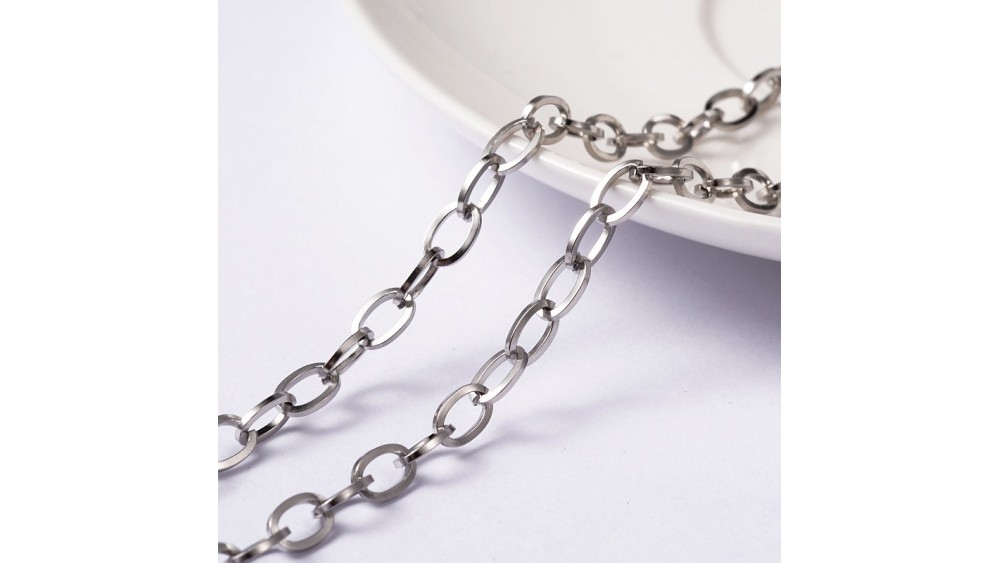 Chaîne acier 304 maillon rectangle 7x4mm argent