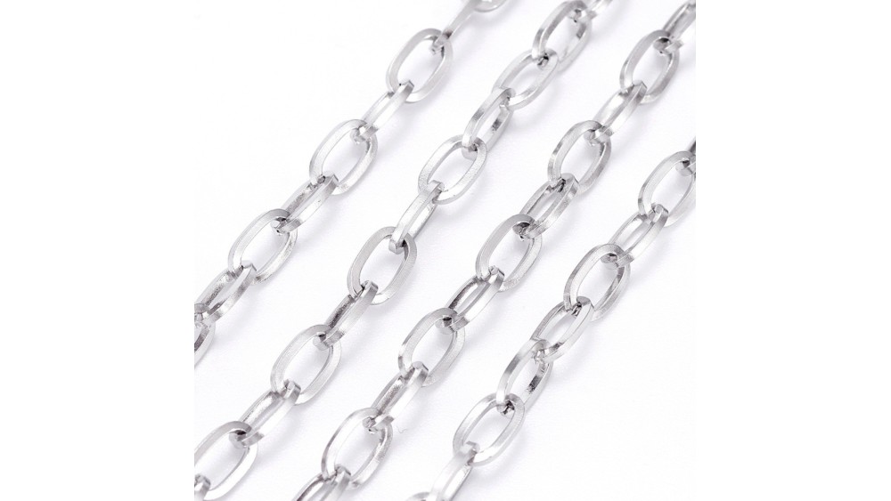 Chaîne acier 304 maillon rectangle 7x4mm argent