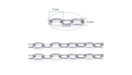 Chaîne acier 304 maillon rectangle 7x4mm argent