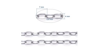 Chaîne acier 304 maillon rectangle 7x4mm argent