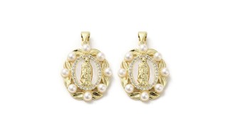 Pendentif Sainte Vierge perlé en laiton plaqué or  18K