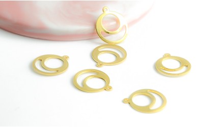 Connecteur rond 18mm x 4 en acier inoxydable  plaqué or 24k