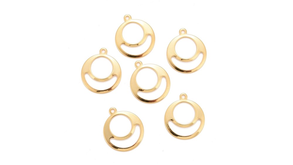 Connecteur rond 18mm x 4 en acier inoxydable  plaqué or 24k