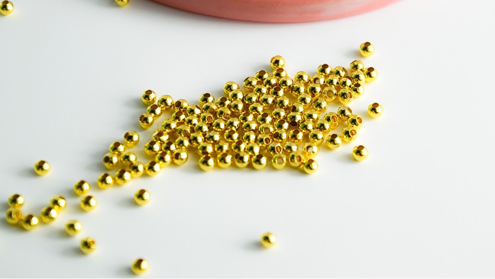 Perles intercalaires rondes 2mm en laiton couleur  or