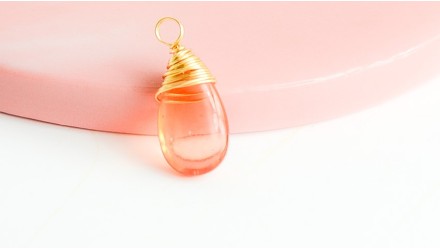 Pendentif goutte en verre 17x08mm goutte verre ton rose