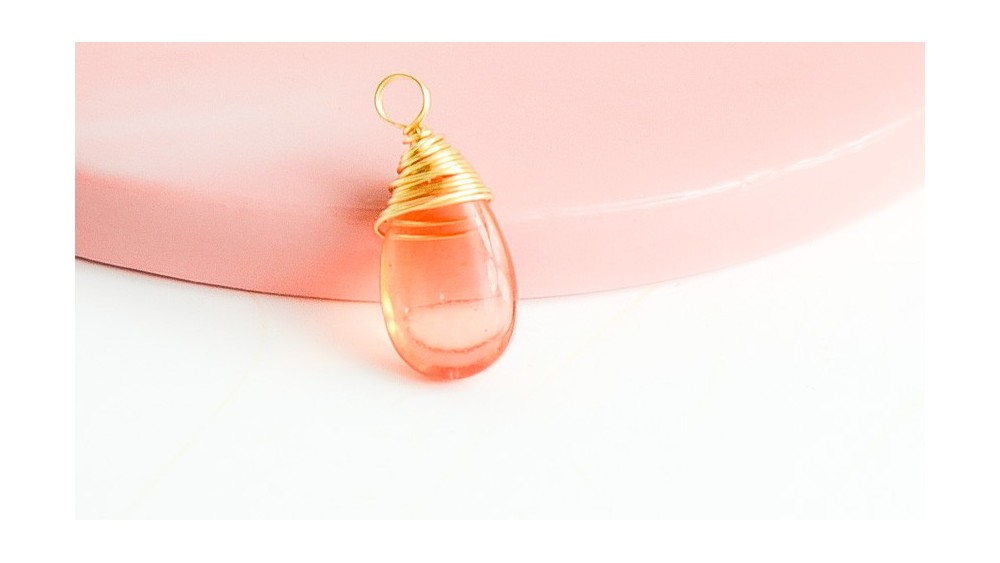 Pendentif goutte en verre 17x08mm goutte verre ton rose