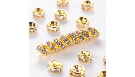 Perles laiton doré à strass 4x2mm