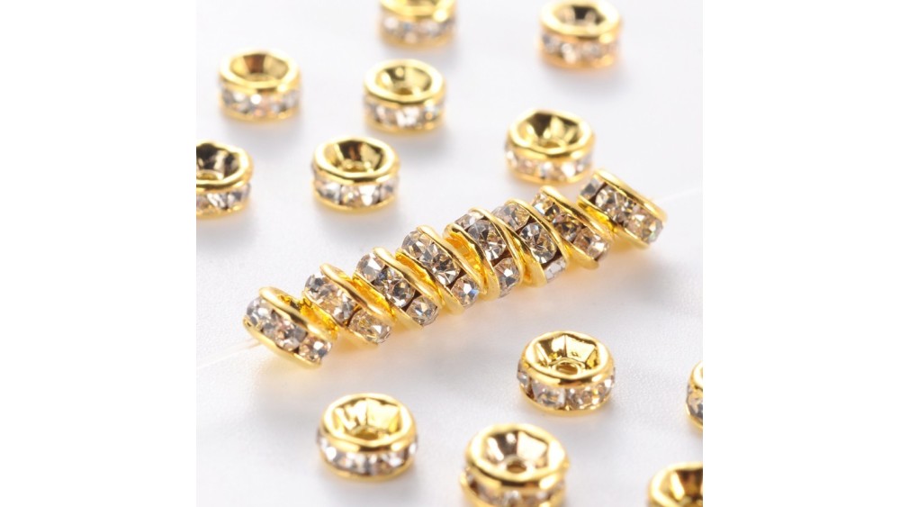 Perles laiton doré à strass 4x2mm