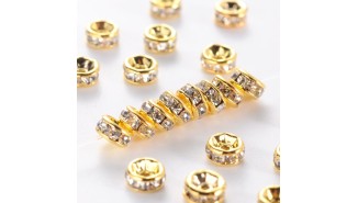 Perles laiton doré à strass 4x2mm