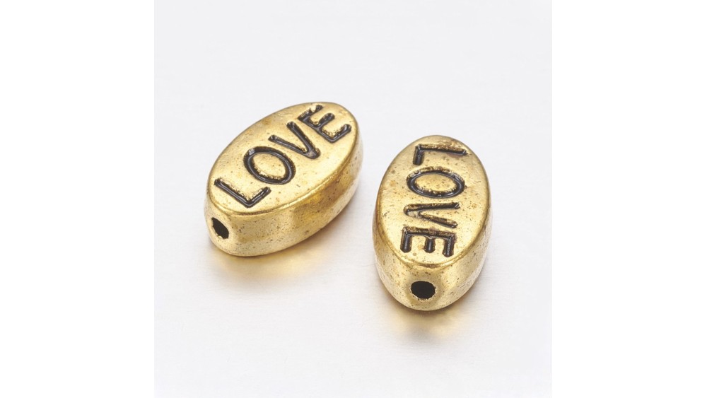 Perles ovale imprimées love en zamak doré 10x6mm