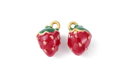 Pendentif fraise 3D en laiton émaillé