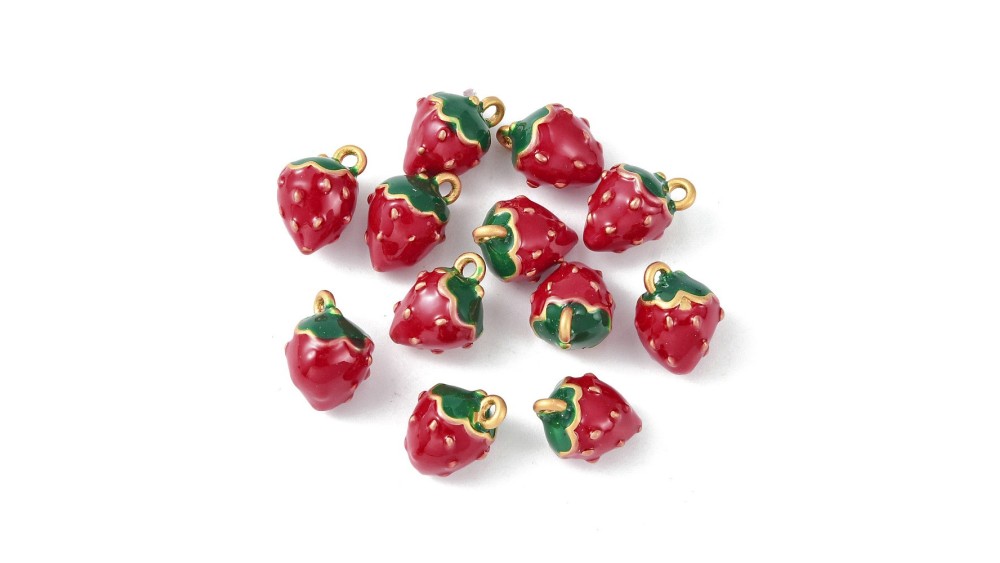 Pendentif fraise 3D en laiton émaillé