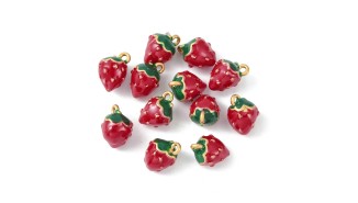 Pendentif fraise 3D en laiton émaillé