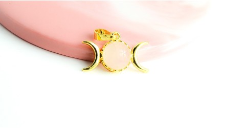 copy of Pendentif triple lune en quartz de roche naturel et  laiton doré