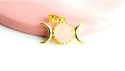 copy of Pendentif triple lune en quartz de roche naturel et  laiton doré